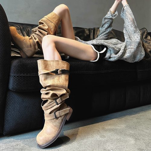 小众设计大筒围过膝长靴