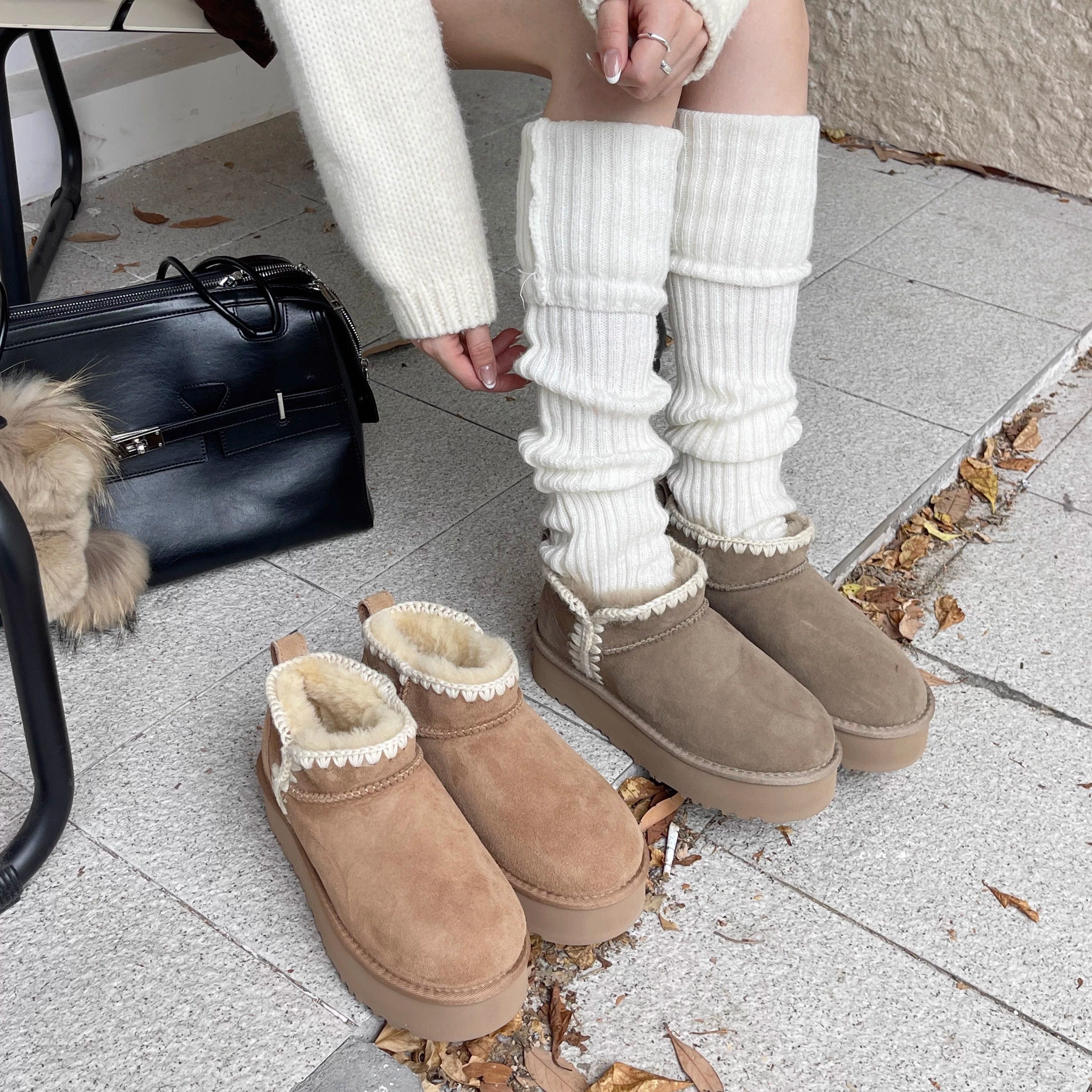 厚底勾花设计皮毛一体雪地靴2025冬季新款短靴加绒保暖毛毛棉鞋女