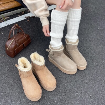 皮毛一体勾花雪地靴2025冬季新款