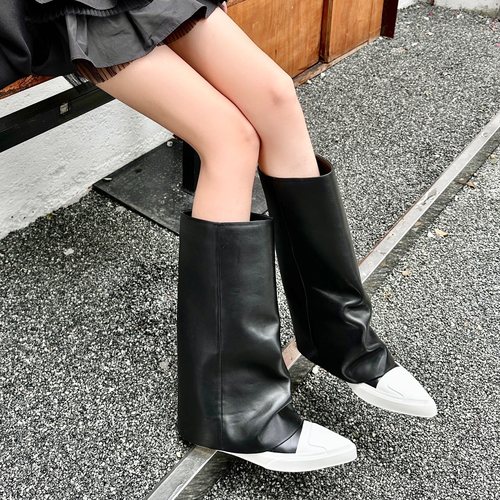 小众设计尖头平底裤管靴辣妹长靴