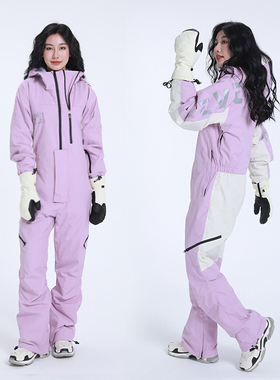 LTVT连体滑雪服2021冬季背带情侣单板双板防水防风衣裤套装紫男女