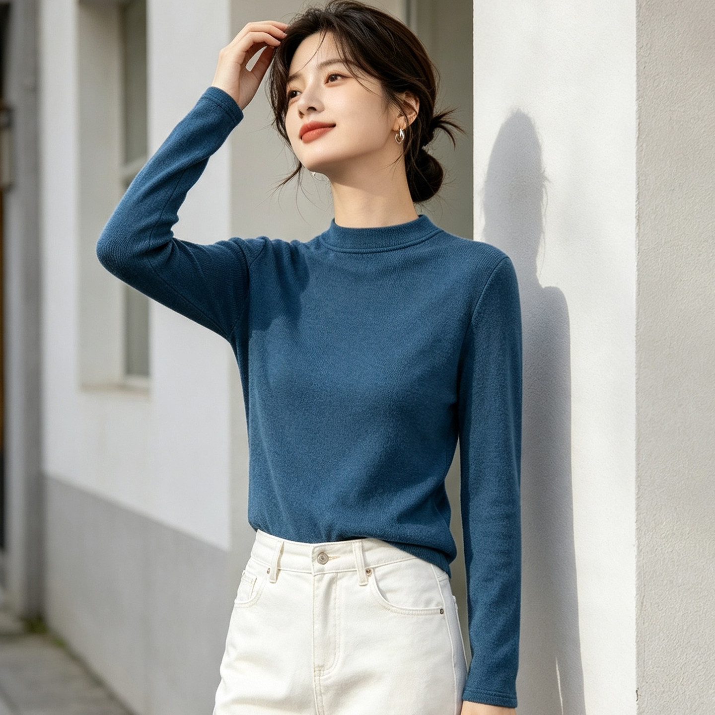 纯色圆领打底衫女2026春秋冬季新款修身正肩内搭长袖 T恤韩版上衣