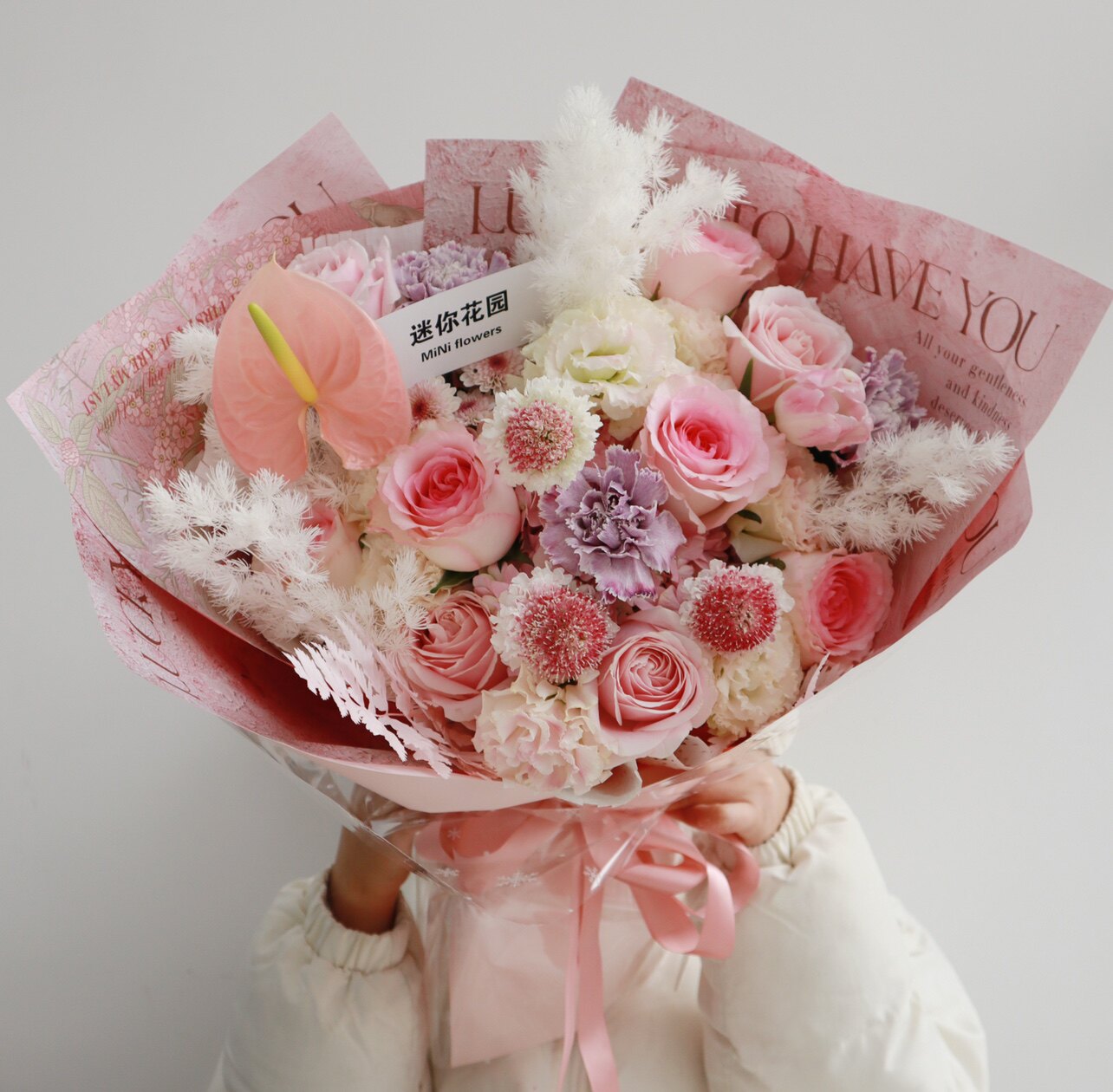 北京鲜花店雪山粉玫瑰洛神玫瑰混搭花束生日祝福送爱人情人节实拍