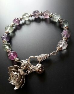 【 驰骋手作】清凉纯银荷花萤石手链【30天发货】饰品手镯花卉