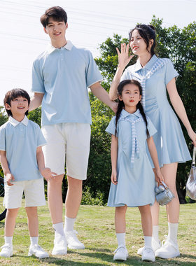 2026亲子装夏装一家三口新款亲子polo衫短袖母女收腰显瘦连衣裙潮