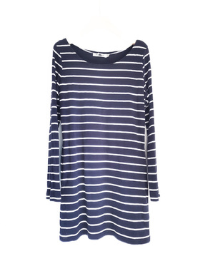 特 微瑕处理不退换出口潮牌原单蓝白条纹长袖中长T裙圆领街头 T62