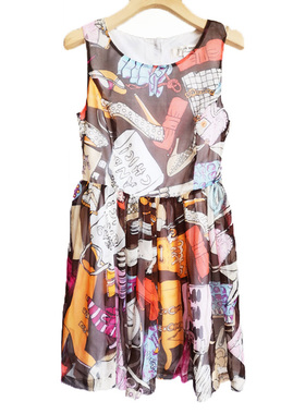 出口法国原单法式可爱优雅时髦真丝印花连衣裙桑蚕丝公主夏季新款