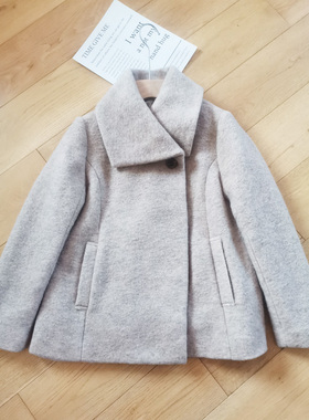 特 出口日本原单冬季新款方领羊毛短款外套简约气质百搭米蓝 T90