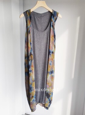 设计感不规则背心裙真丝桑蚕丝印花连衣裙无袖宽松2024年夏季原单