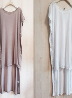 欧美高阶潮牌原单设计感个性超薄针织宽松oversize连衣裙短袖长裙