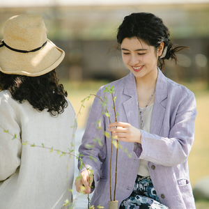 亚麻短款秋季宽松小西服