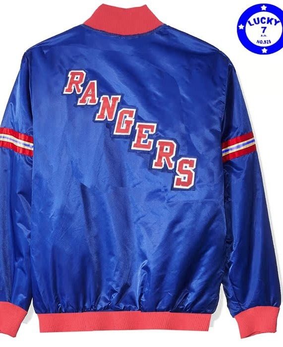 私藏正品比伯最爱纽约游骑兵电光蓝红亮面夹克秋冬夹棉棒球服XL码