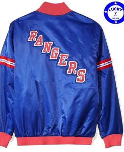 私藏正品比伯最爱纽约游骑兵电光蓝红亮面夹克秋冬夹棉棒球服XL码