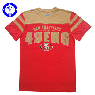 正品NFL旧金山49人夏男士加肥加大美式印花纯棉短袖T恤XL码3XL码