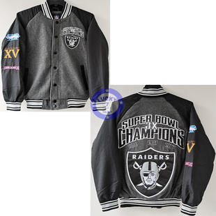 正品突袭者Raiders刺绣超级碗冠军标棒球服卫衣棉服S M L XXL 6XL