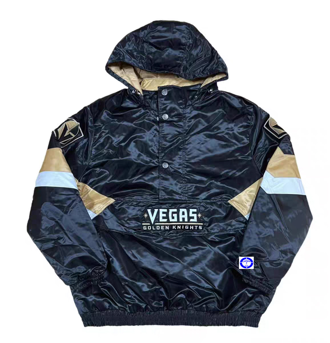 私藏正品NHL维加斯金骑士丝光缎面秋冬夹棉夹克连帽套头棉服XXL码