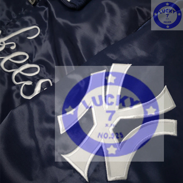 私藏正品纽约洋基百搭藏青丝光亮面秋冬夹棉拉链翻领NY棒球服XL码