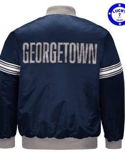 私藏正品乔治城大学通勤百搭藏青色丝光缎面秋冬款夹棉棒球服XL码