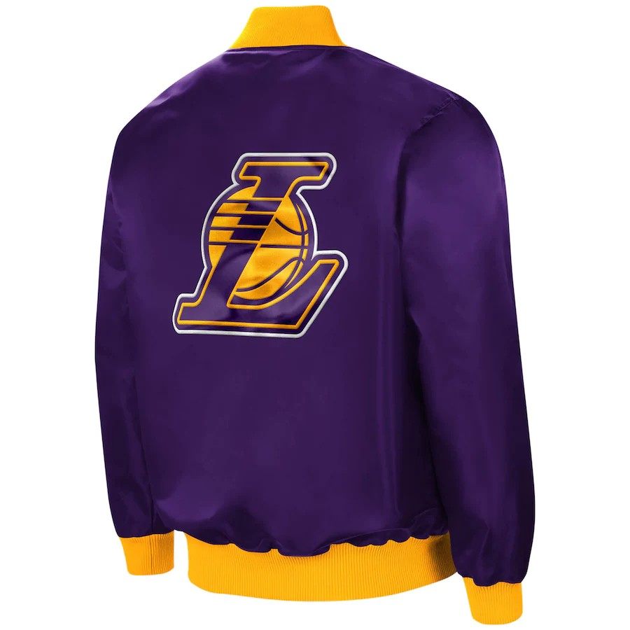 春秋薄款私藏正品洛杉矶湖人缎面运动夹克拉链大码棒球服L码XL码