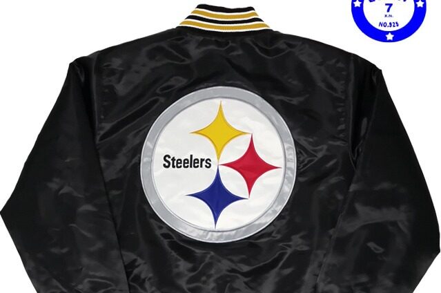 私藏正品NFL匹兹堡钢人经典酷黑亮黄丝光亮面秋冬夹棉棒球服XXL码