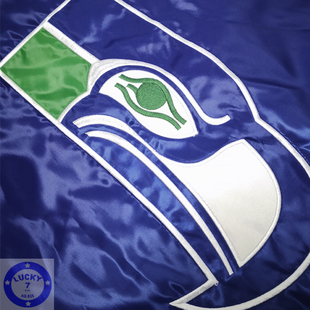 私藏正品NFL西雅图海鹰复古蓝绿丝光亮面夹克秋冬夹棉棒球服XXL码