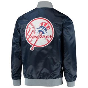 3XL码 纽约扬基藏青色缎面夹克拉链NY棒球服男M码 私藏正品 春秋薄款