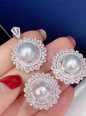 DIY珍珠配件 S925纯银豪华吊坠耳环半成品金银色耳饰空托手饰坠子
