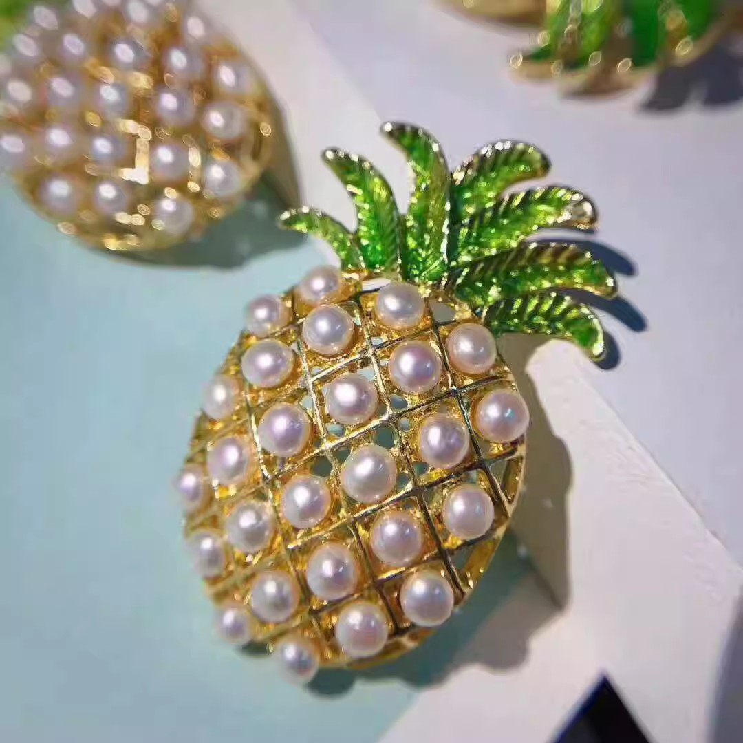 DIY手工配件 微镶精工菠萝胸花半成品饰品托胸针别针领针百搭气质