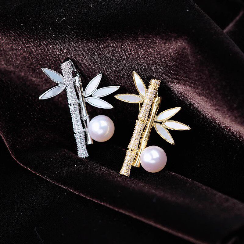 DIY珍珠配件 贝壳款胸针半成品胸饰托海贝竹子胸花领针别针配饰女