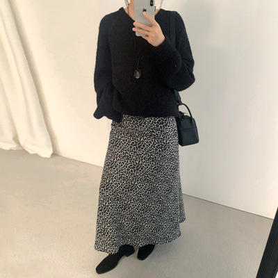 THXGIVING 复古气质显瘦豹纹鱼尾半身裙女2025秋新款垂感丝滑长裙