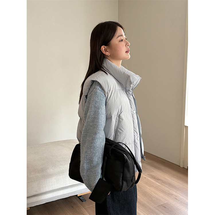 THXGIVING日常简约90白鸭绒蓬松羽绒服马甲女2025冬季新立领外套