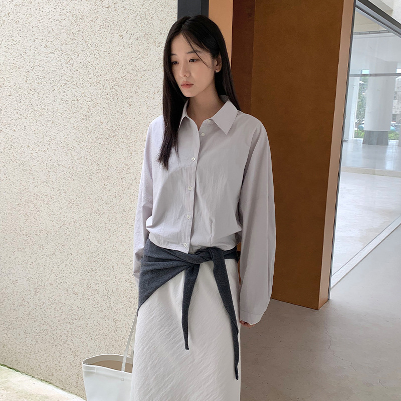 THXGIVING日常百搭通勤纯色长袖衬衫女2025早秋新款翻领显瘦上衣