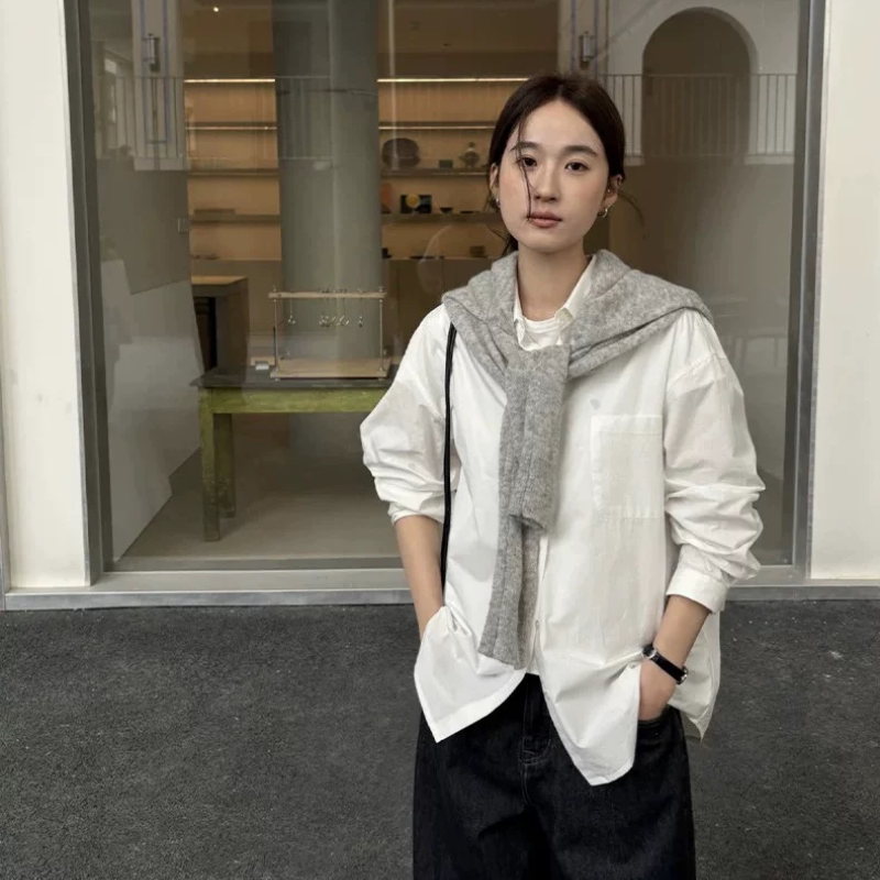 THXGIVING实穿性拉满 宽松基础款百搭翻领纯棉衬衫女2026春款上衣