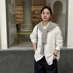 THXGIVING实穿性拉满 宽松基础款百搭翻领纯棉衬衫女2026春款上衣