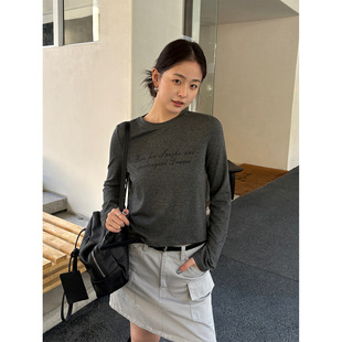 THXGIVING小众趣味字母印花亲肤百搭T恤2026春款简约圆领长袖上衣