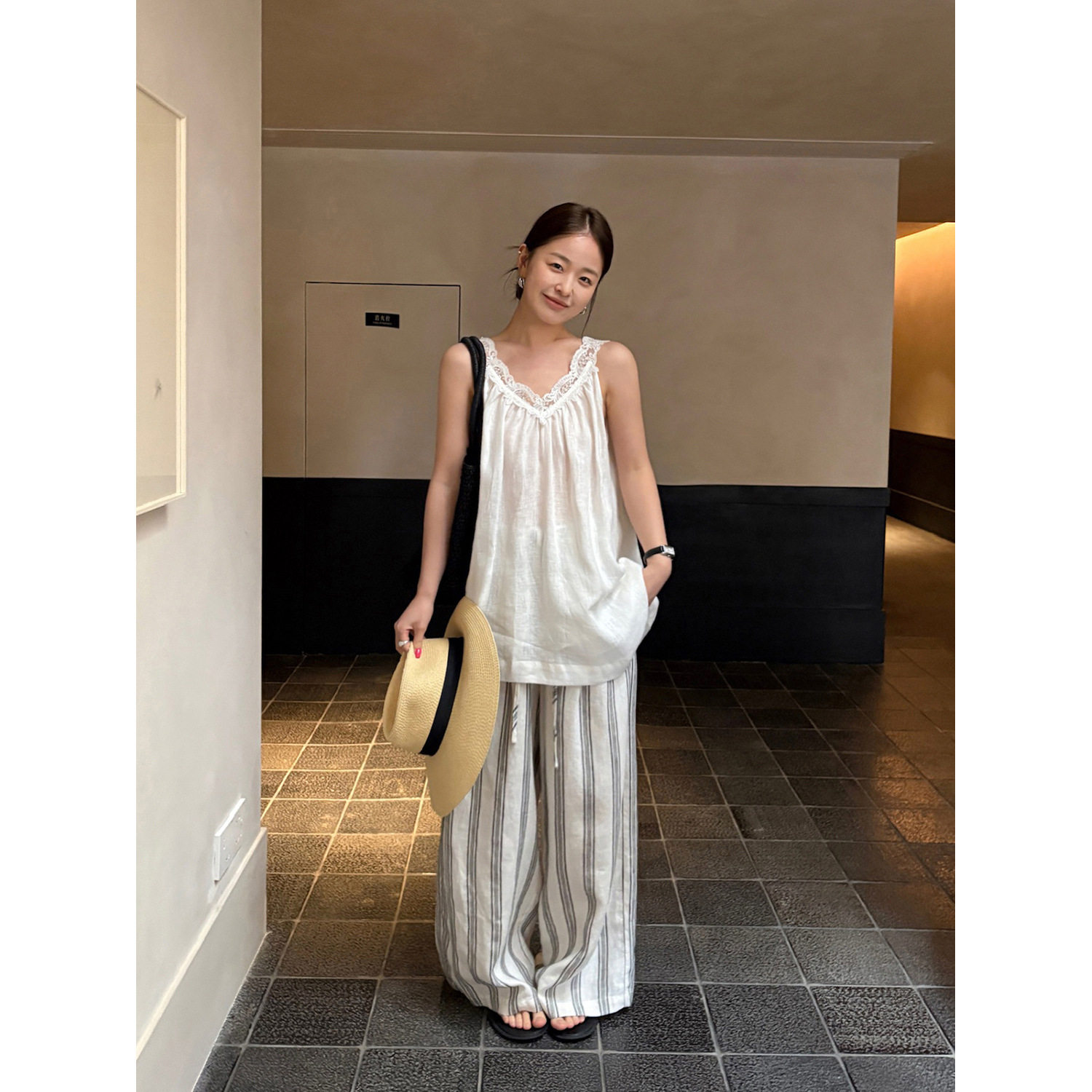 THXGIVING 自然慵懒风 蕾丝花边吊带小衫2026夏宽松A字版型上衣女