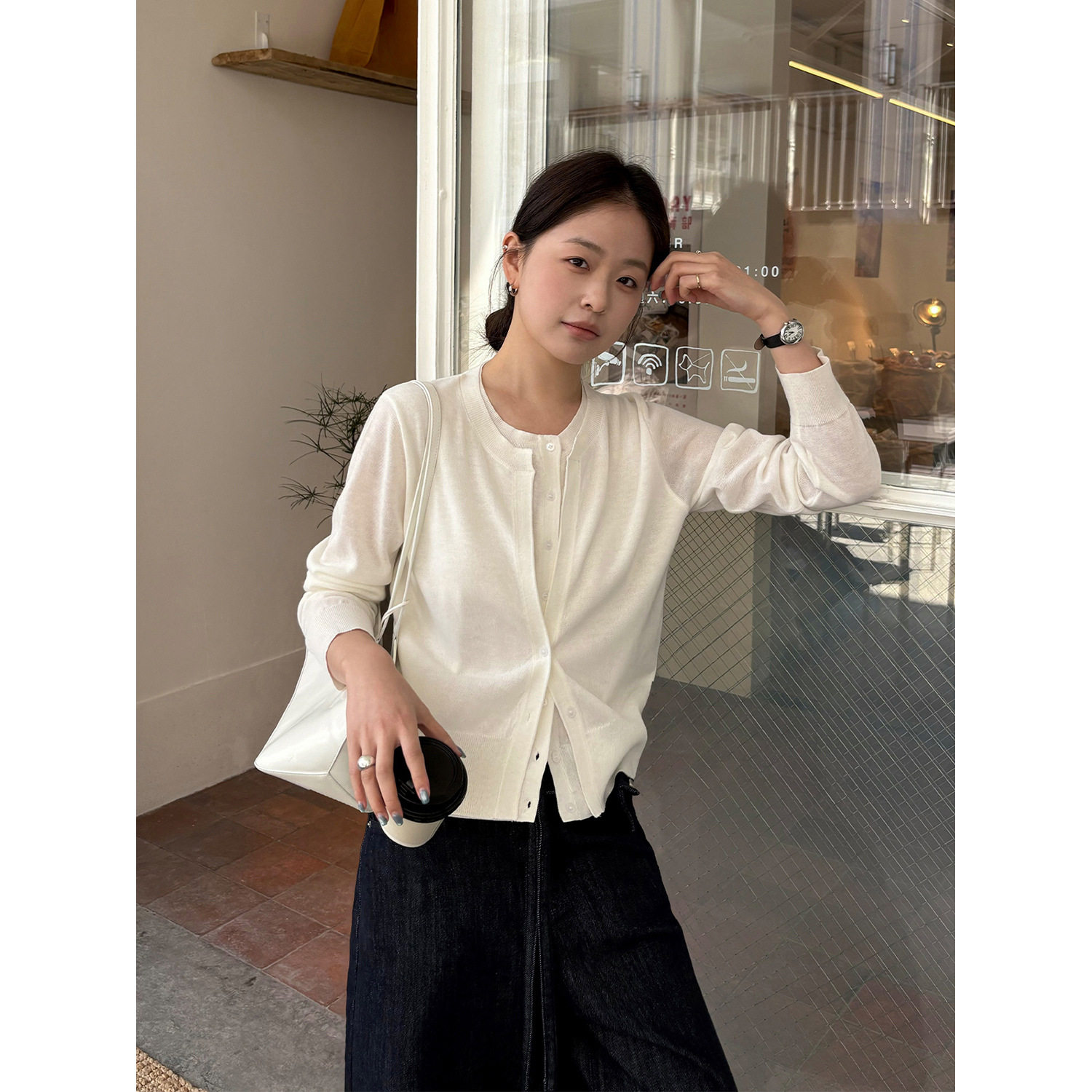 THXGIVING松弛周末 通勤柔糯假两件拼接层次感针织开衫女2026春款