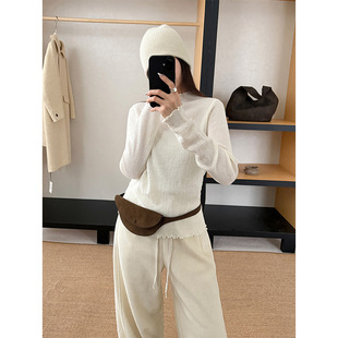 THXGIVING 实力搭配花边修身针织打底衫女2025冬季新款半高领上衣