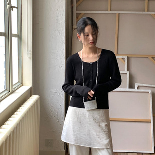 THXGIVING 亚麻天丝百搭长袖修身U领针织衫毛衣女2024秋季新款