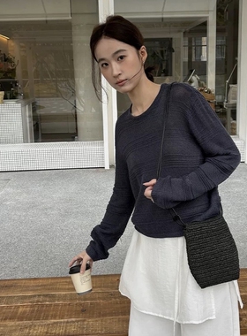 THXGIVING 春日私语温柔纹理镂空圆领套头百搭针织上衣女2026新款