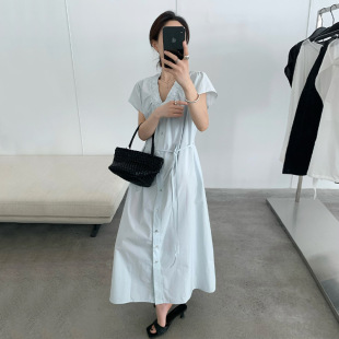 THXGIVING文艺少女插肩小飞袖 抽褶V领排扣上衣 连衣裙2025夏季 新款