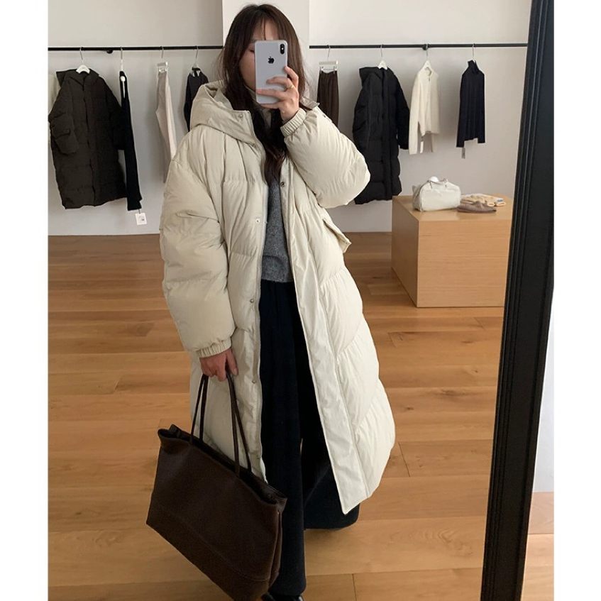 THXGIVING 休闲百搭连帽羽绒外套女2025冬新款白鸭绒保暖宽松大衣