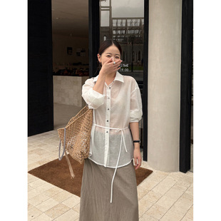 THXGIVING小浅夏微风 天丝裸感系带收腰显瘦镂空露背衬衫女2026新