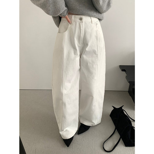 THXGIVING韩系百搭梨型显瘦弯刀牛仔裤女2025秋季款洗水挺阔长裤