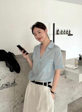 THXGIVING日系盐系风短袖衬衫 透气基础款宽松显瘦上衣2026夏季女