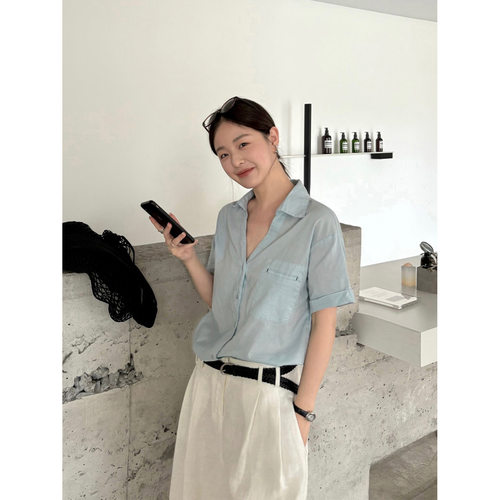 THXGIVING日系盐系风短袖衬衫 透气基础款宽松显瘦上衣2026夏季女