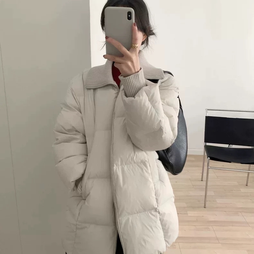 THXGIVING 蓬蓬云感超厚羽绒服外套女2025冬新款罗纹翻领阔型大衣
