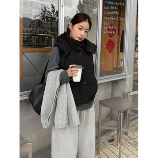 THXGIVING 休闲加厚白鸭绒可拆卸帽立领羽绒马甲外套女2025冬新款