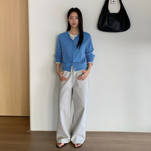 THXGIVING 拼接假两件羊毛针织圆领开衫女2025秋季新简韩百搭毛衣