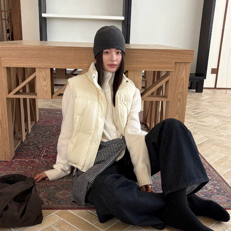 THXGIVING 初冬叠穿刚需羽绒马甲 简约立领白鸭绒外套女2026新款